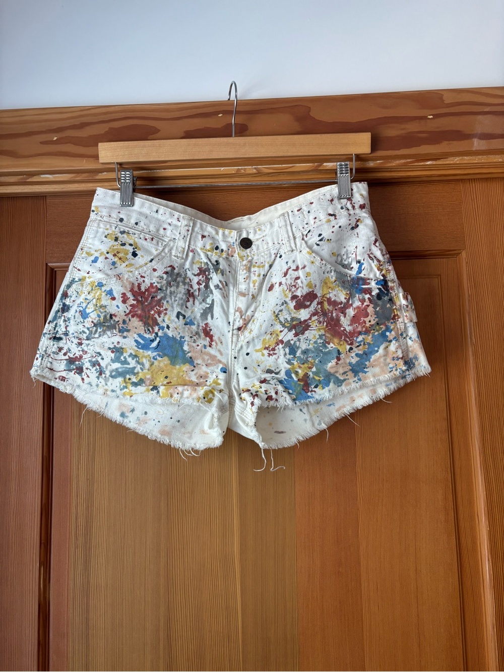 Denim & Supply Ralph Lauren Paint Splatter Mini White Denim Shorts. Size 27